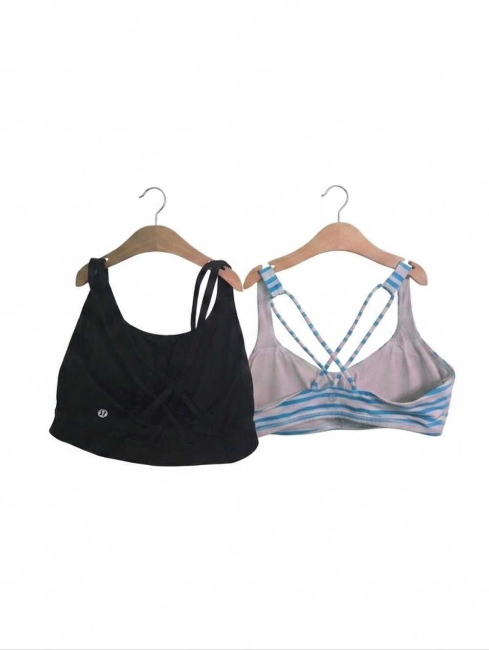 Lululemon Size 10 Black Energy & Blue Stripe Free To Be Sports Bra